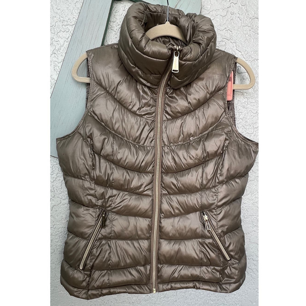 Calvin Klein Sleeveless Silver Vegan Puffer Vest - Size Medium - Picture 1 of 9